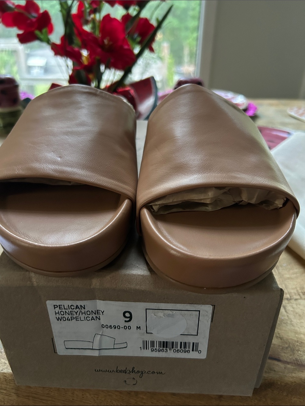 BEEKPelican Slide Mules in Honey Brown